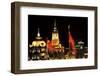 Shanghai, China Bund at Night Clock Flags-William Perry-Framed Photographic Print