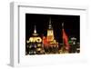Shanghai, China Bund at Night Clock Flags-William Perry-Framed Photographic Print