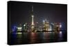 Shanghai, China, Evening Cityscape and Lights with River Reflection-Darrell Gulin-Stretched Canvas