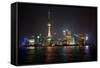 Shanghai, China, Evening Cityscape and Lights with River Reflection-Darrell Gulin-Framed Stretched Canvas