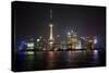 Shanghai, China, Evening Cityscape and Lights with River Reflection-Darrell Gulin-Stretched Canvas