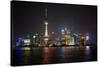 Shanghai, China, Evening Cityscape and Lights with River Reflection-Darrell Gulin-Stretched Canvas