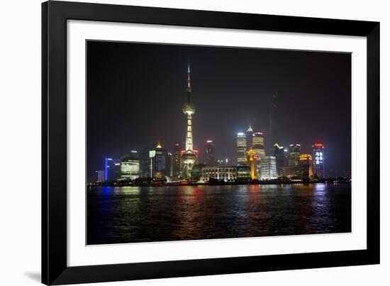 Shanghai, China, Evening Cityscape and Lights with River Reflection-Darrell Gulin-Framed Photographic Print