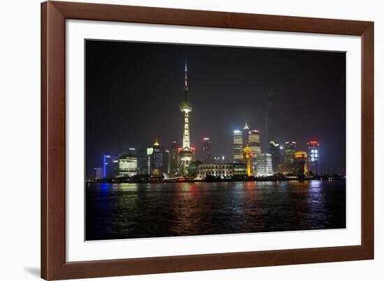 Shanghai, China, Evening Cityscape and Lights with River Reflection-Darrell Gulin-Framed Photographic Print