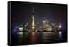 Shanghai, China, Evening Cityscape and Lights with River Reflection-Darrell Gulin-Framed Stretched Canvas