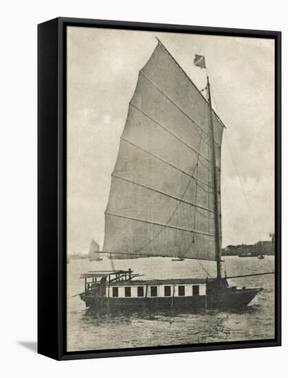 Shanghai, China - Junk Houseboat with the Traditional Wide Square-Shaped Sail-null-Framed Stretched Canvas