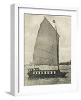 Shanghai, China - Junk Houseboat with the Traditional Wide Square-Shaped Sail-null-Framed Photographic Print