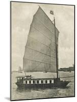 Shanghai, China - Junk Houseboat with the Traditional Wide Square-Shaped Sail-null-Mounted Photographic Print