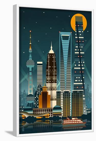 Shanghai, China - Retro Skyline (no text)-Lantern Press-Framed Art Print