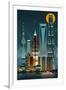 Shanghai, China - Retro Skyline (no text)-Lantern Press-Framed Art Print