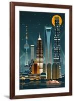 Shanghai, China - Retro Skyline (no text)-Lantern Press-Framed Art Print