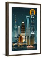 Shanghai, China - Retro Skyline (no text)-Lantern Press-Framed Art Print