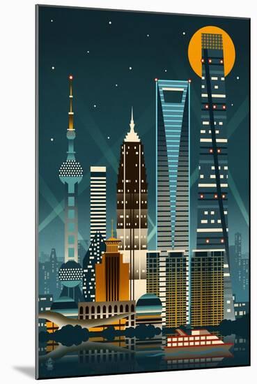 Shanghai, China - Retro Skyline (no text)-Lantern Press-Mounted Art Print