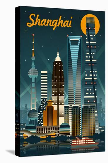 Shanghai, China - Retro Skyline-Lantern Press-Stretched Canvas