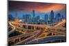 Shanghai Elevated Road Junction and Interchange Overpass at Night-anekoho-Mounted Photographic Print