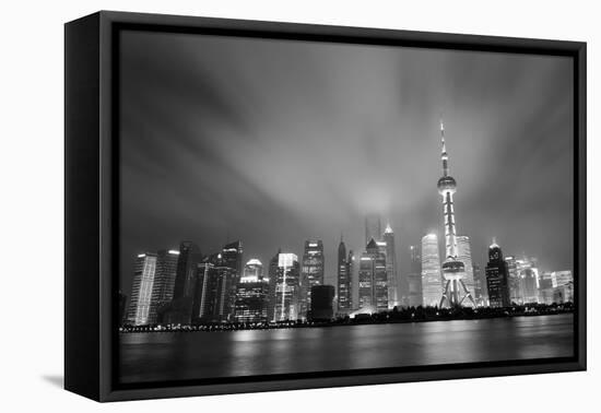 Shanghai Skyline At Night In Black And White-Songquan Deng-Framed Stretched Canvas