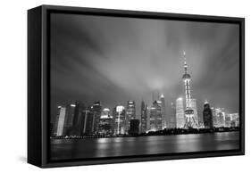 Shanghai Skyline At Night In Black And White-Songquan Deng-Framed Stretched Canvas