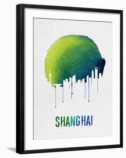 Shanghai Skyline Blue-null-Framed Art Print