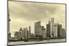 Shanghai Skyline over River in Overcast Day in Black and White-Songquan Deng-Mounted Photographic Print