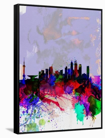 Shanghai Watercolor Skyline-NaxArt-Framed Stretched Canvas
