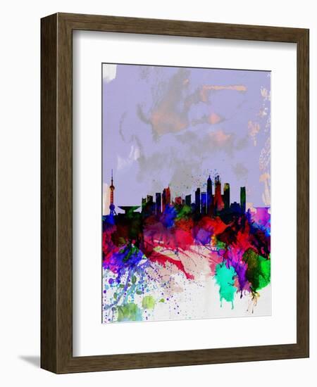 Shanghai Watercolor Skyline-NaxArt-Framed Art Print