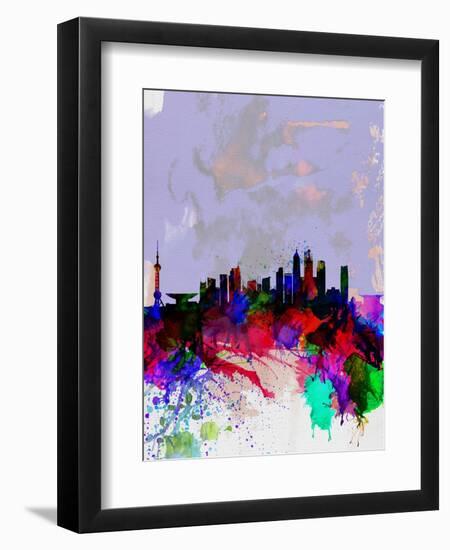 Shanghai Watercolor Skyline-NaxArt-Framed Art Print