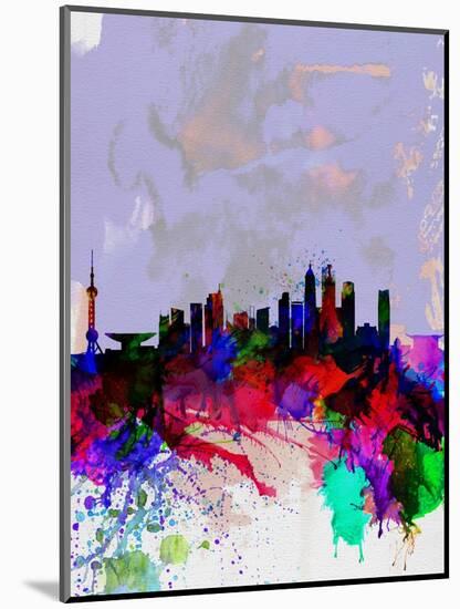 Shanghai Watercolor Skyline-NaxArt-Mounted Art Print