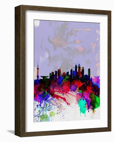 Shanghai Watercolor Skyline-NaxArt-Framed Art Print