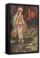 Shantanu Meets the Goddess Ganga-Warwick Goble-Framed Stretched Canvas