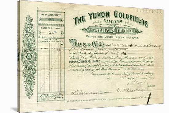 Share Certificate for the Yukon Goldfields-null-Stretched Canvas