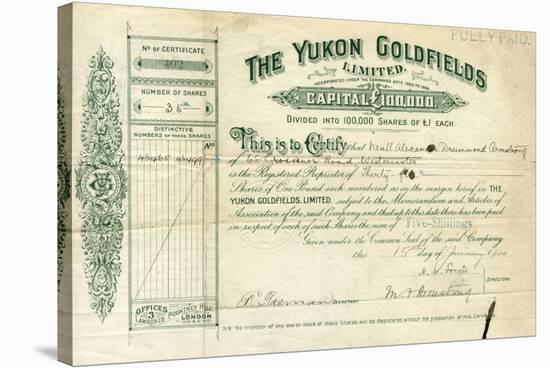 Share Certificate for the Yukon Goldfields-null-Stretched Canvas