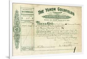 Share Certificate for the Yukon Goldfields-null-Framed Photographic Print