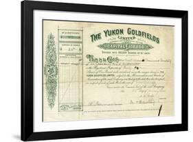 Share Certificate for the Yukon Goldfields-null-Framed Photographic Print