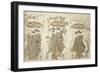 Sharing an Umbrella - A Set of Three , c.1755-Ishikawa Toyonobu-Framed Giclee Print