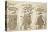 Sharing an Umbrella - A Set of Three , c.1755-Ishikawa Toyonobu-Stretched Canvas