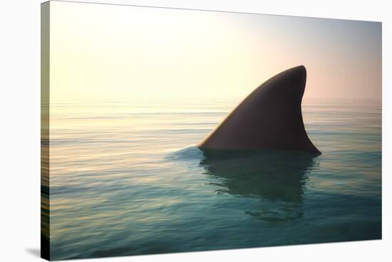 Shark Fin above Ocean Water-null-Stretched Canvas