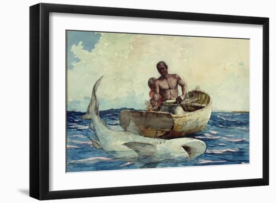 Shark Fishing, 1885-Winslow Homer-Framed Premium Giclee Print