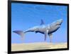 Shark Swimming Underwater with Reflections of the Sun-null-Framed Art Print