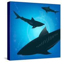 Sharks under Water. Fish in Ocean, Animal Nature Life, Swimming Wildlife, Vector Illustration-Zhukov-Stretched Canvas