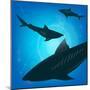 Sharks under Water. Fish in Ocean, Animal Nature Life, Swimming Wildlife, Vector Illustration-Zhukov-Mounted Art Print