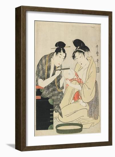 Shaving a Boy's Head, Edo Period, C.1801-Kitagawa Utamaro-Framed Giclee Print