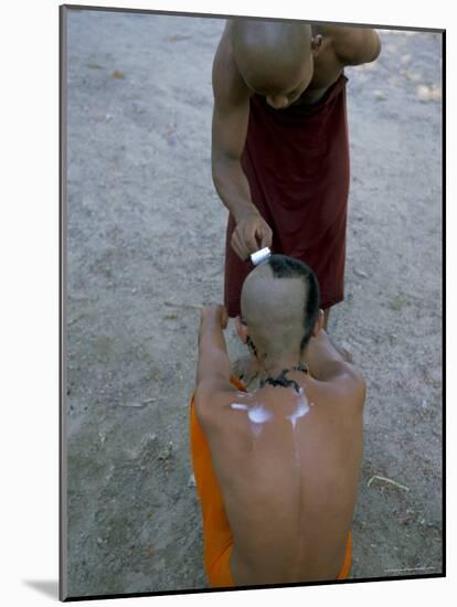 Shaving Head of a Novice Monk, Buddhist Monastery at Angkor, Siem Reap, Cambodia-Bruno Morandi-Mounted Photographic Print