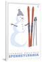 Shawnee Mountain, Pennsylvania, Snowman with Skis-Lantern Press-Framed Art Print