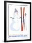 Shawnee Mountain, Pennsylvania, Snowman with Skis-Lantern Press-Framed Art Print