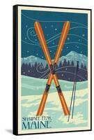 Shawnee Peak, Maine - Crossed Skis-Lantern Press-Framed Stretched Canvas