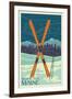 Shawnee Peak, Maine - Crossed Skis-Lantern Press-Framed Art Print