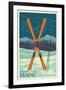 Shawnee Peak, Maine - Crossed Skis-Lantern Press-Framed Art Print