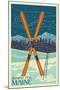 Shawnee Peak, Maine - Crossed Skis-Lantern Press-Mounted Art Print