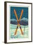 Shawnee Peak, Maine - Crossed Skis-Lantern Press-Framed Art Print