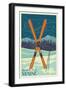 Shawnee Peak, Maine - Crossed Skis-Lantern Press-Framed Art Print